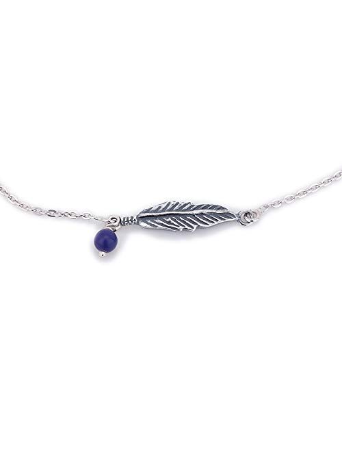 Vanbelle Sterling Silver Jewelry Feather Charm Anklet with Rhodium Plating for Women and Girls
