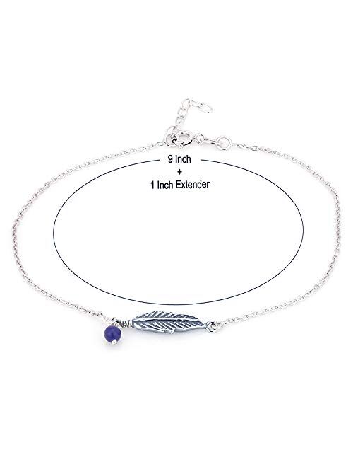 Vanbelle Sterling Silver Jewelry Feather Charm Anklet with Rhodium Plating for Women and Girls