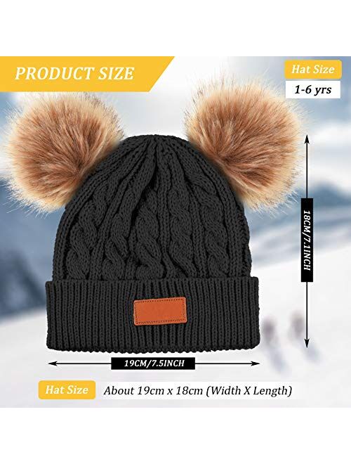 Kids Winter Pompom Hat Knitted Ski Beanie Hat Double Pom Beanie Cap for Girls Boys, for 1-3 Years Old