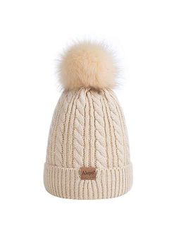 Alepo Kids Winter Beanie Hat, Children's Warm Fleece Lined Knit Thick Ski Cap with Pom Pom for Boys Girls