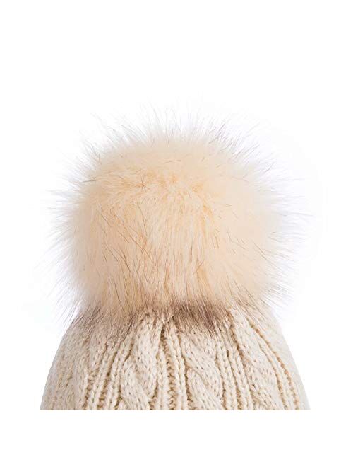 Alepo Kids Winter Beanie Hat, Children's Warm Fleece Lined Knit Thick Ski Cap with Pom Pom for Boys Girls