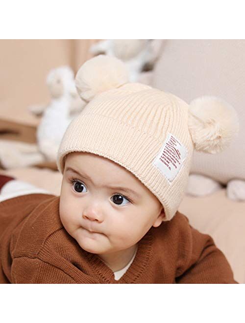 ABRONDA Winter Baby Hats Soft Warm Knitted Caps Cozy Pom Pom Beanie Bear Hats for Ages 1-8 Toddler Boys Girls