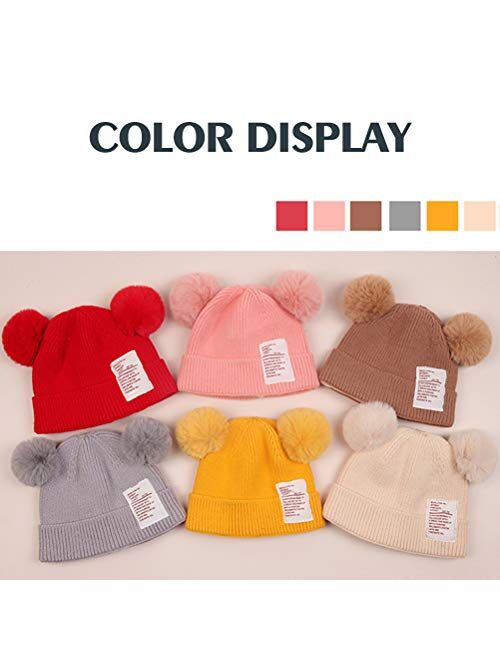 ABRONDA Winter Baby Hats Soft Warm Knitted Caps Cozy Pom Pom Beanie Bear Hats for Ages 1-8 Toddler Boys Girls