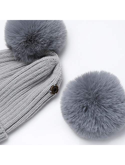 HANGZHOU Infant Toddler Winter Knitted Double Pom Beanie Bobble Hat,Warm Ski Beanie Hat Cap