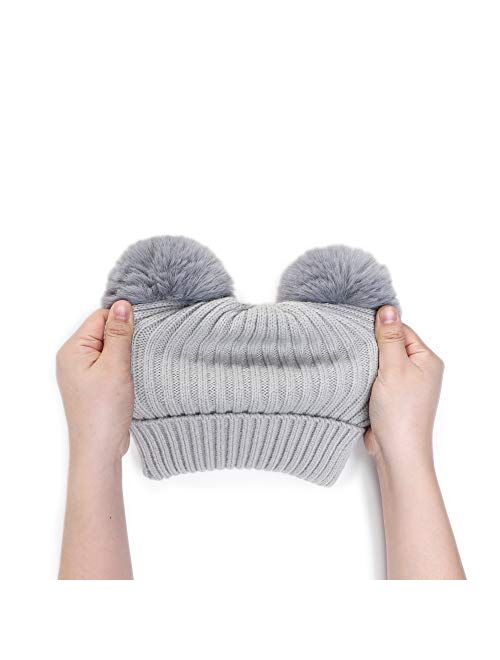 HANGZHOU Infant Toddler Winter Knitted Double Pom Beanie Bobble Hat,Warm Ski Beanie Hat Cap