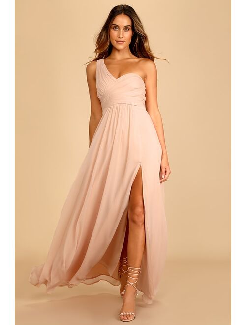 Lulus Always Enamored Blush Pink One-Shoulder Maxi Dress