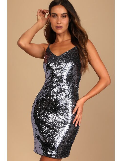 Lulus Glam Party Charcoal Grey Sequin Bodycon Mini Dress