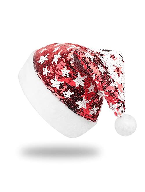 Christmas Hat, JENABOM Santa Hats Adult, Unisex Plush Xmas Hat Christmas Party Supplies Christmas New Year Decorations