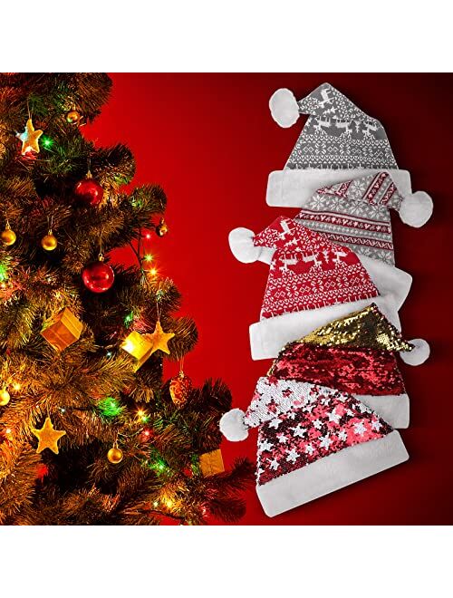 Christmas Hat, JENABOM Santa Hats Adult, Unisex Plush Xmas Hat Christmas Party Supplies Christmas New Year Decorations