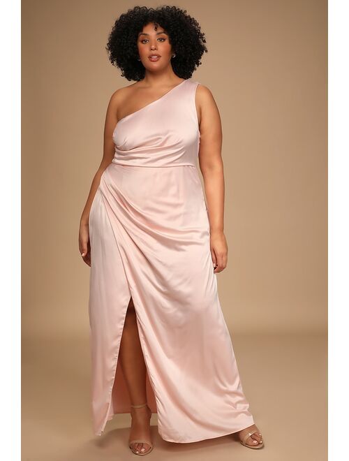 Lulus Dreaming of Elegance Blush Pink Satin One-Shoulder Maxi Dress