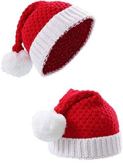 Sumind 2 Pieces Santa Hat Christmas Red and White Knitted Christmas Caps Winter Hat Xmas Hats