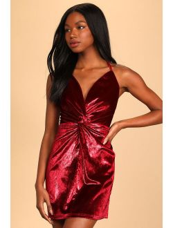 Stunning Ways Wine Red Velvet Sleeveless Mini Dress