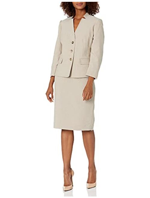 Le Suit Women's Crossdye 3 Button 3/4 Sleeve Jacket with Besom Flaps & Basic Skirt