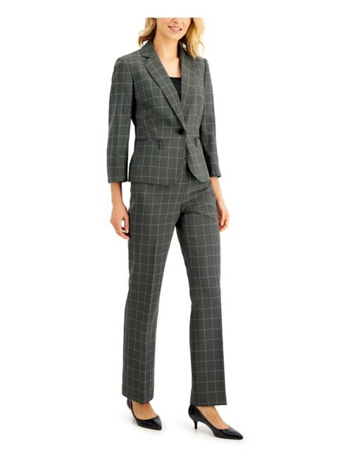 Le Suit Windowpane Zip-Pocket Pantsuit