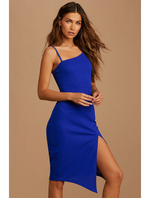 Lulus Shape the Night Cobalt Blue Asymmetrical Midi Dress