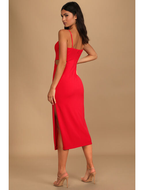 Lulus Only the Good Times Red Sleeveless Cutout Midi Dress