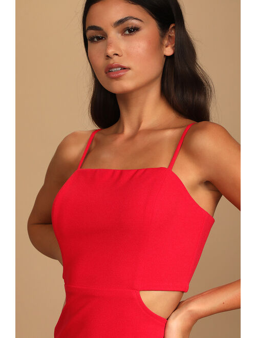 Lulus Only the Good Times Red Sleeveless Cutout Midi Dress