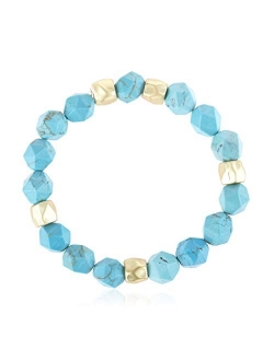 Stone Beaded Stretch Yoga Prayer Friendship Bracelet - Healing Lava Semi Precious Natural Gem Quartz, Mermaid Glass Glowing Bead Strand Bangle Cuff