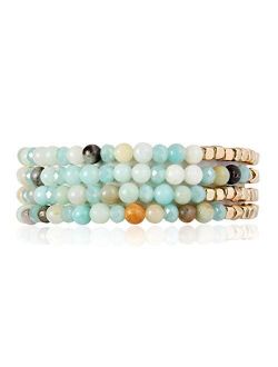 Delicate Boho Beaded Multi Layer Versatile Statement Bracelets - Stackable Stretch Strand Cuff Bangles Sparkly Crystal, Natural Stone, Tassel Charm