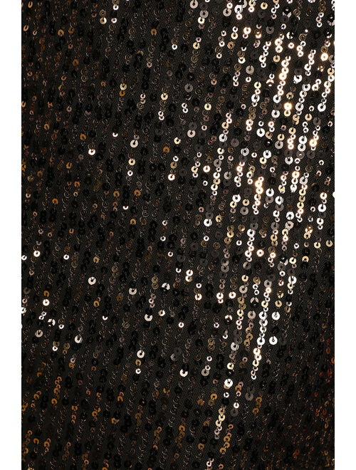Lulus Truly Magical Black and Gold Sequin One-Shoulder Bodycon Dress