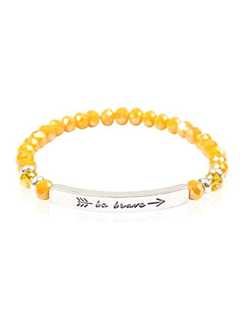 Riah Fashion Inspiration Engraved Bar Sparkly Crystal Bead Bracelet - Religious Message Stretch Strand Cuff Bangle Blessed, Lord, Amazing Grace, Philippians, Heart