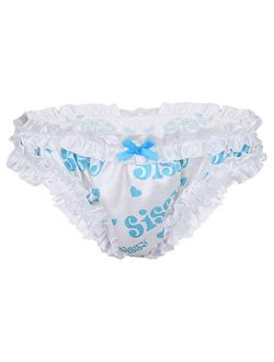 inlzdz Men's Sissy Crossdress Panties Satin Frilly Ruffled Bikini Briefs Bloomers Underwear