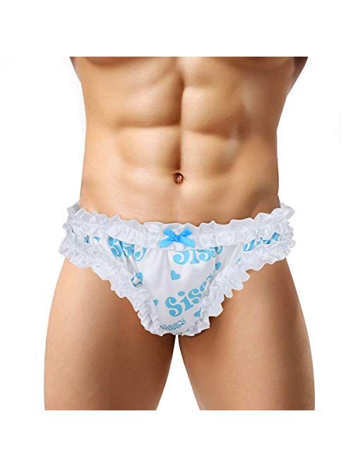 inlzdz Men's Sissy Crossdress Panties Satin Frilly Ruffled Bikini Briefs Bloomers Underwear