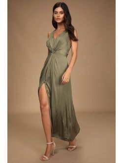 See Me Stun Olive Green Sleeveless Knotted Maxi Dress