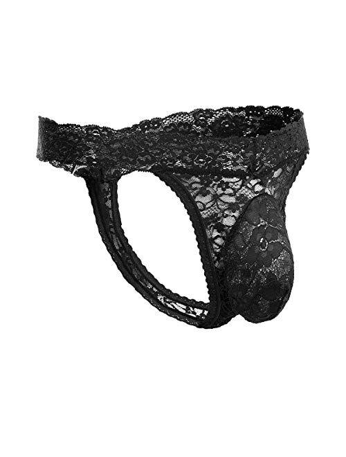 Men's Lace Frilly Sissy Thong Panties Sheer Mesh Bikini Briefs T-back G-string Underwear