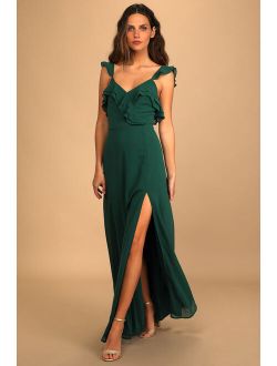 Adoring Glances Emerald Green Ruffled Maxi Dress