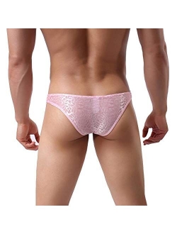 Men's Sissy Lace Floral Bulge Pouch Bikini Panties Low Rise Mesh Translucent Crossdress Lingerie Underwear