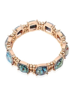 Bohemian Stretch Statement Bracelet - Geometric Coated Metal Colorful Cube, Chevron, Hexagon Block Adjustable Cuff Bangle Multi Layer Set