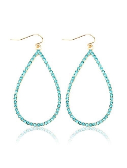 Sparkly Rhinestone Lightweight Geometric Hoop Drop Earrings - Teardrop, Pear, Oval, Marquise, Circle, Multi Cubic Crystal, Acrylic Pearl Dangles