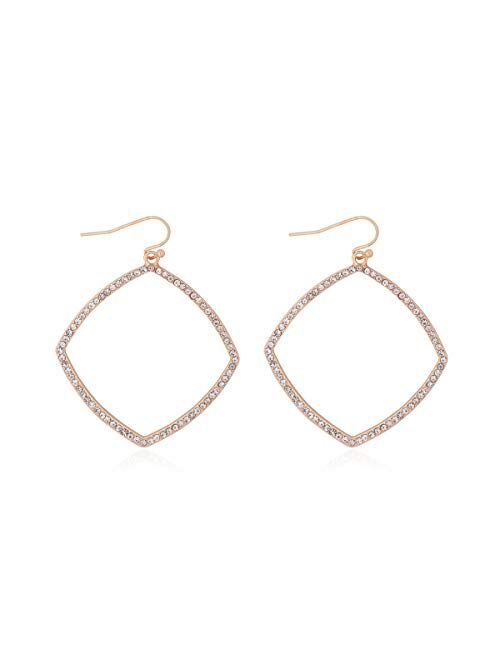 RIAH FASHION Sparkly Rhinestone Lightweight Geometric Hoop Drop Earrings - Teardrop, Pear, Oval, Marquise, Circle, Multi Cubic Crystal, Acrylic Pearl Dangles