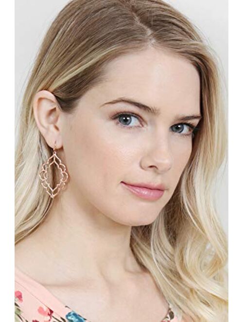 Riah Fashion Bohemian Geometric Cut-Out Drop Earrings - Simple Metallic Open Hoop Dangles Moroccan Cloud, Clover Floral Quatrefoil, Infinity Leaf