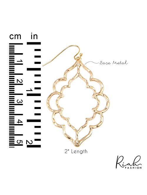 Riah Fashion Bohemian Geometric Cut-Out Drop Earrings - Simple Metallic Open Hoop Dangles Moroccan Cloud, Clover Floral Quatrefoil, Infinity Leaf