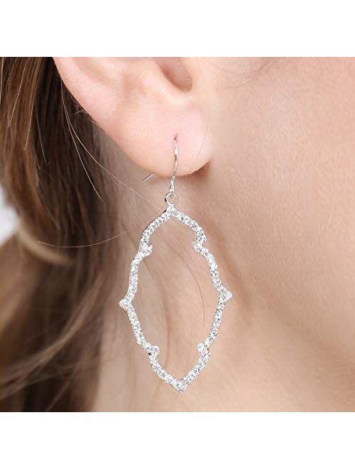 Riah Fashion Sparkly Cubic Rhinestone Geometric Lightweight Open Hoop Earrings - Cut-Out Drop Dangles Scalloped, Moroccan Floral, Quatrefoil Clover, Kite