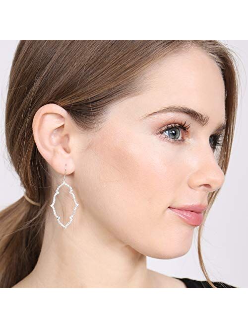Riah Fashion Sparkly Cubic Rhinestone Geometric Lightweight Open Hoop Earrings - Cut-Out Drop Dangles Scalloped, Moroccan Floral, Quatrefoil Clover, Kite