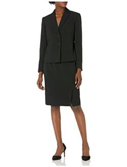 Women's Crepe Two Button Jacket with Multi Seams and Side Slit Skirt