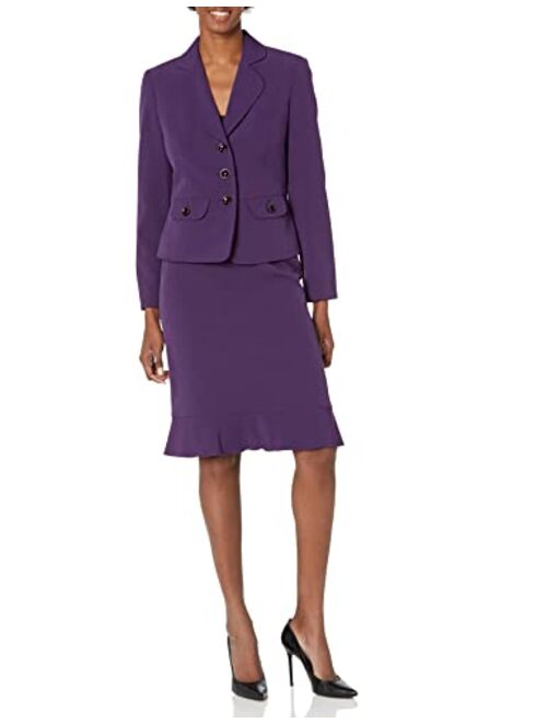 Kasper Women's Crepe Three Button Jacket and Flap Pockets and Flounce Skirt