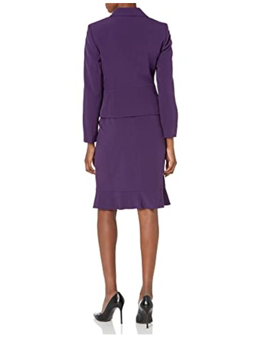Kasper Women's Crepe Three Button Jacket and Flap Pockets and Flounce Skirt