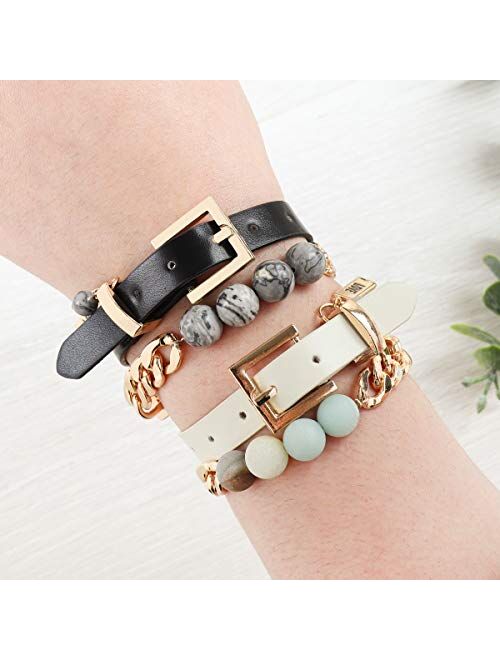 RIAH FASHION Bohemian Natural Semi Precious Stone Bead Bracelet - Healing Gem Chakra Prayer Friendship Cuff Bangle Faceted Jewel Charm