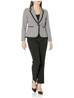 Women's Houndstooth One Button Jacket with Combo Framing and Slim Pant