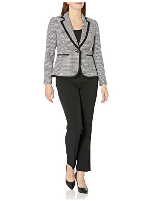 Kasper Women's Houndstooth One Button Jacket with Combo Framing and Slim Pant
