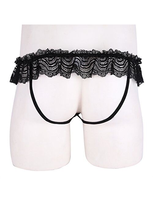 CHICTRY Men's See Through Mesh Lace Bowknot Sissy Jock Strap Underwear