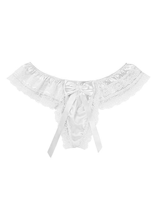 inlzdz Men's Shiny Satin Layers Floral Lace Bikini Briefs Sissy Pouch Panties Underwear