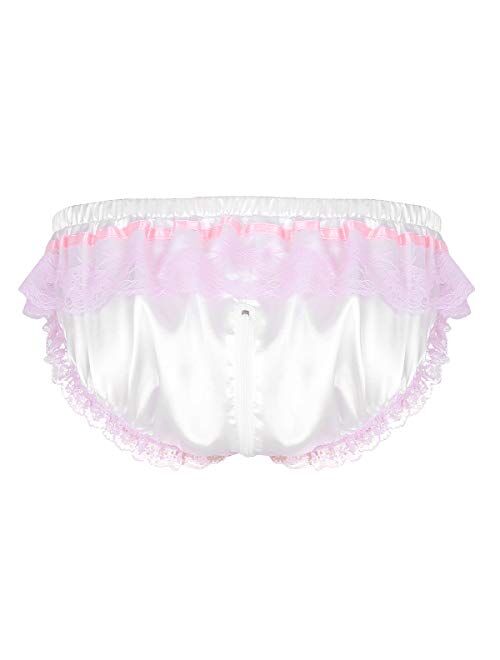 YiZYiF Men's Frilly Satin Ruffled Sissy Pouch Panties Bow Bikini Briefs Underwear