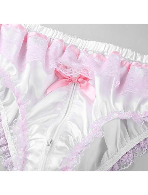YiZYiF Men's Frilly Satin Ruffled Sissy Pouch Panties Bow Bikini Briefs Underwear