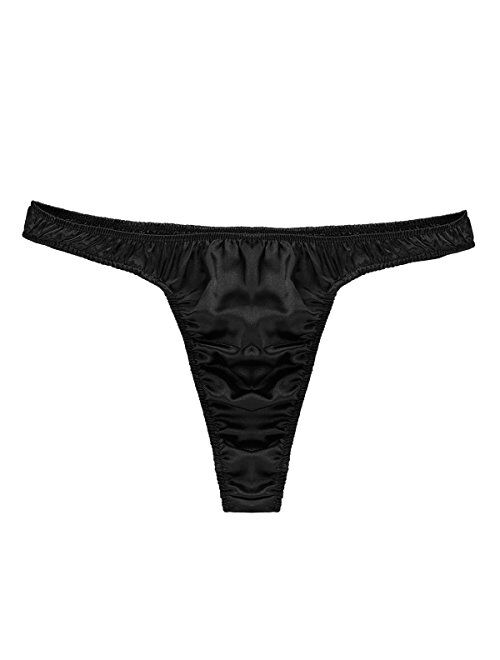 MSemis Men's Satin Silk Thong Underwear Sissy G-String T-Back Low Rise Bikini Briefs Sexy Jockstrap