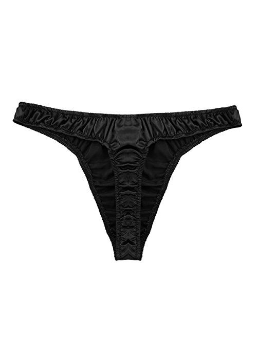 MSemis Men's Satin Silk Thong Underwear Sissy G-String T-Back Low Rise Bikini Briefs Sexy Jockstrap